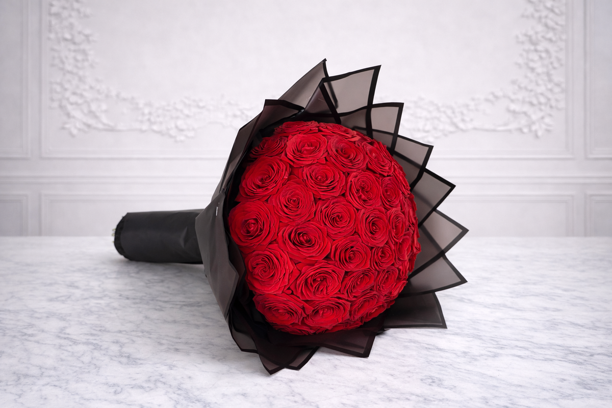 Bouquet de 101 roses rouges fraîches