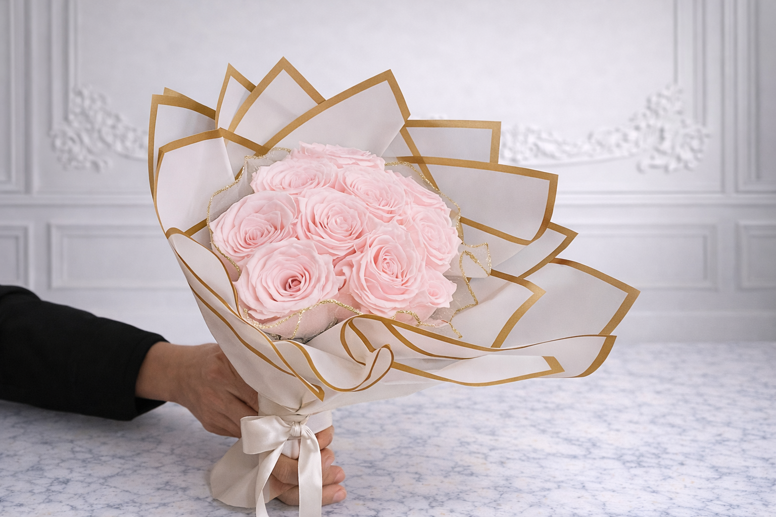 Bouquet of 10 eternal pink roses