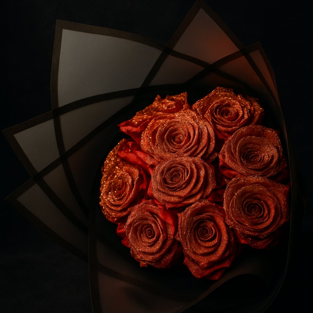 Bouquet 10 roses éternelles pailletés